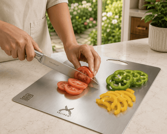 VELIXCO 304 Stainless Steel Chopping Board with 2 Knives Combo