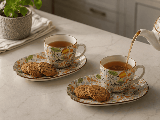 VELIXCO Autumn Bloom Cup & Saucer Set of 2