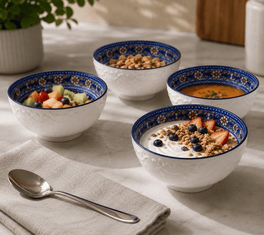 VELIXCO Azure Heritage Ceramic Bowl Set of 4