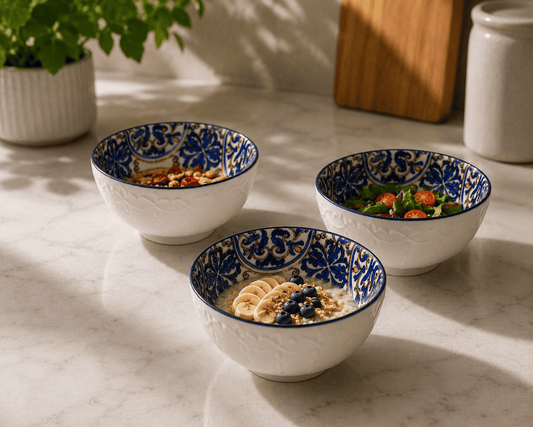 VELIXCO Blush Lotus Handpainted Bowl Set of 3