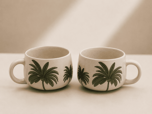 VELIXCO Palm Haven Ceramic Soup Mug Set of 2