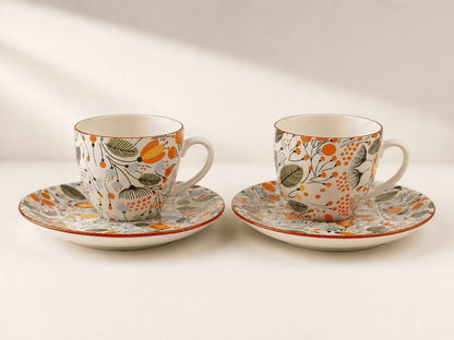 VELIXCO Autumn Bloom Cup & Saucer Set of 2