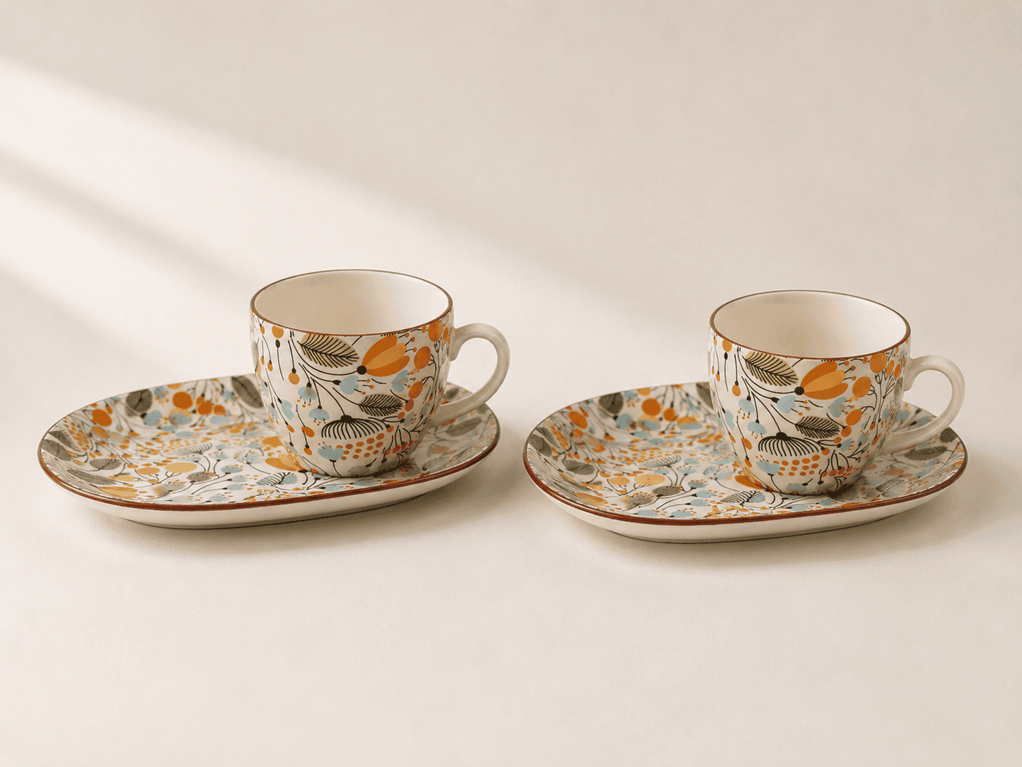 VELIXCO Autumn Bloom Cup & Saucer Set of 2
