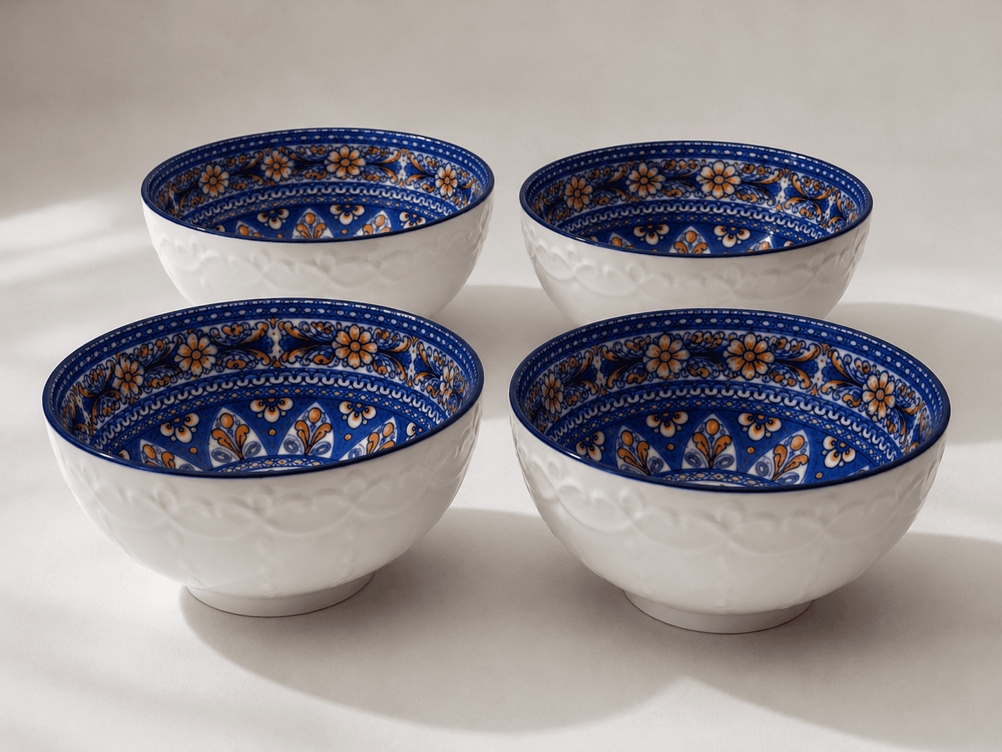 VELIXCO Azure Heritage Ceramic Bowl Set of 4