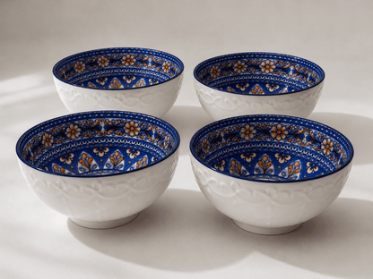 VELIXCO Azure Heritage Ceramic Bowl Set of 4