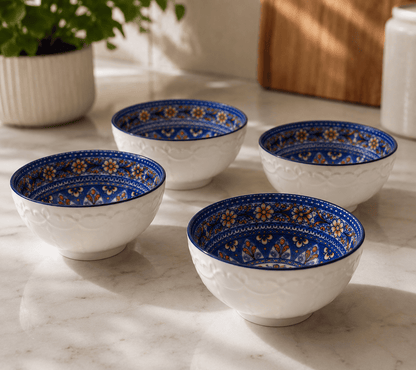 VELIXCO Azure Heritage Ceramic Bowl Set of 4
