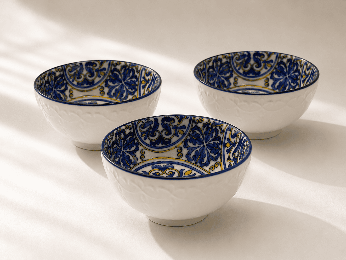 VELIXCO Blush Lotus Handpainted Bowl Set of 3