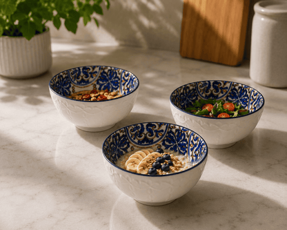 VELIXCO Blush Lotus Handpainted Bowl Set of 3