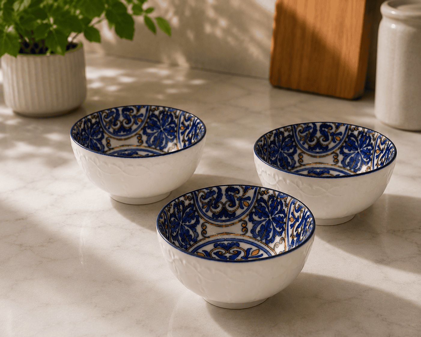 VELIXCO Blush Lotus Handpainted Bowl Set of 3