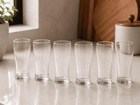 Velixco Tall Drinking Glass Set of 6 - Elegant & Durable Drinkware