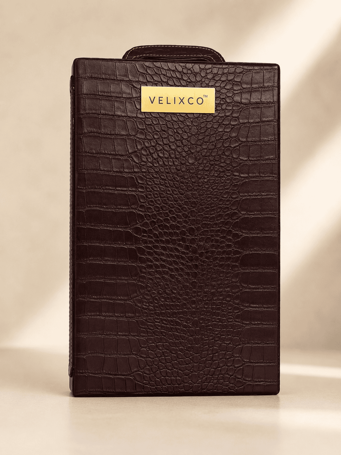 VELIXCO Premium Brown Leatherette Bar Set of 3 Glasses
