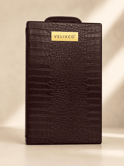 VELIXCO Premium Brown Leatherette Bar Set of 3 Glasses