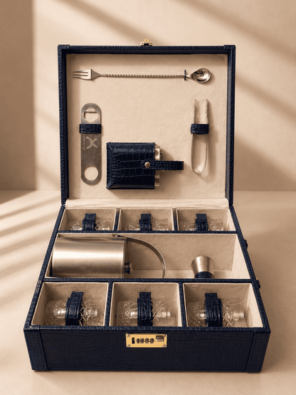 VELIXCO Deluxe Bar Set of 6 Glasses with Ice Bucket