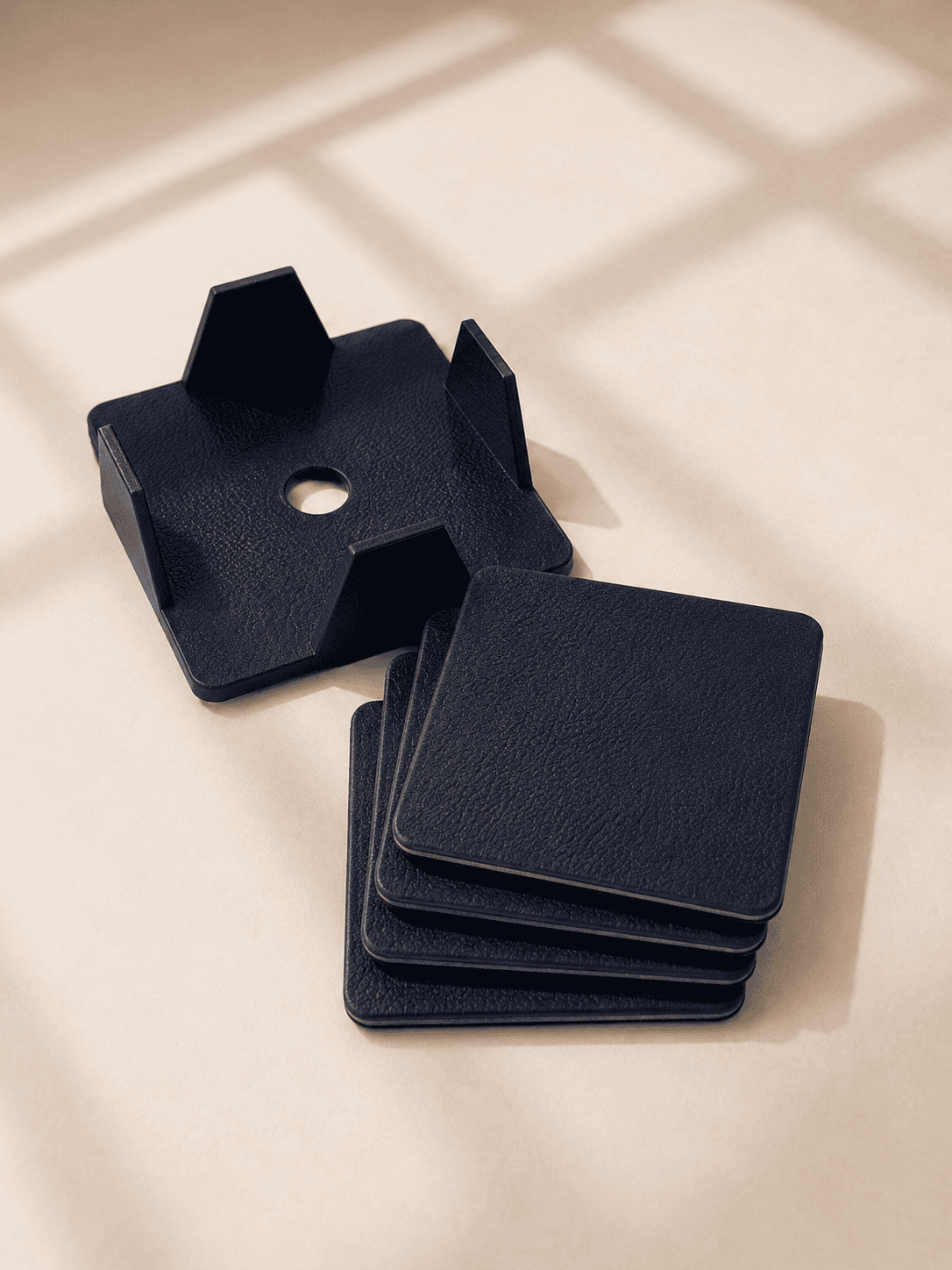 VELIXCO Dark Blue Leatherette Coaster Set of 4