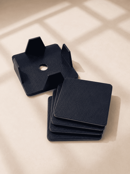 VELIXCO Dark Blue Leatherette Coaster Set of 4