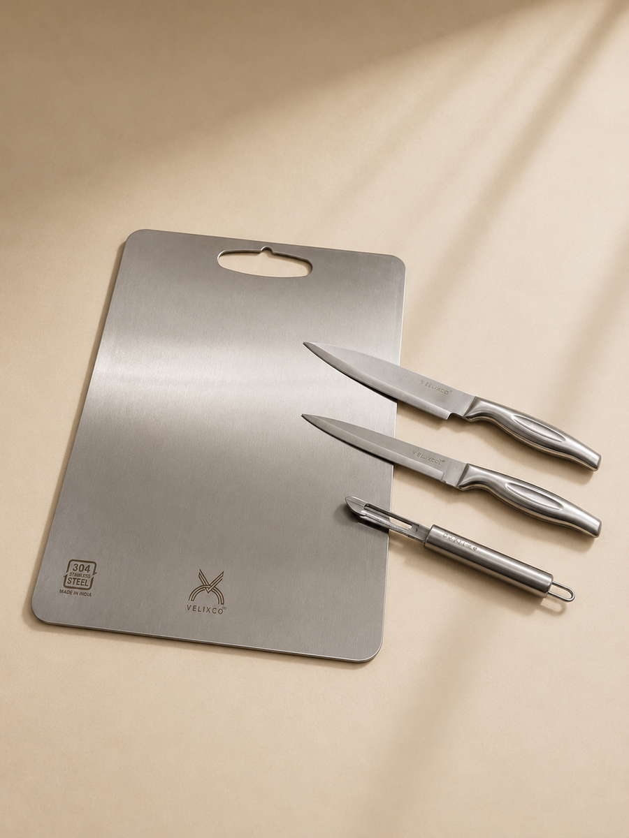 Velixco 4-piece stainless steel chopping board knife and peeler set India