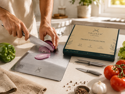 VELIXCO 4-Piece 304 Stainless Steel Chopping Board & Knife Set with Vegetable Peeler
