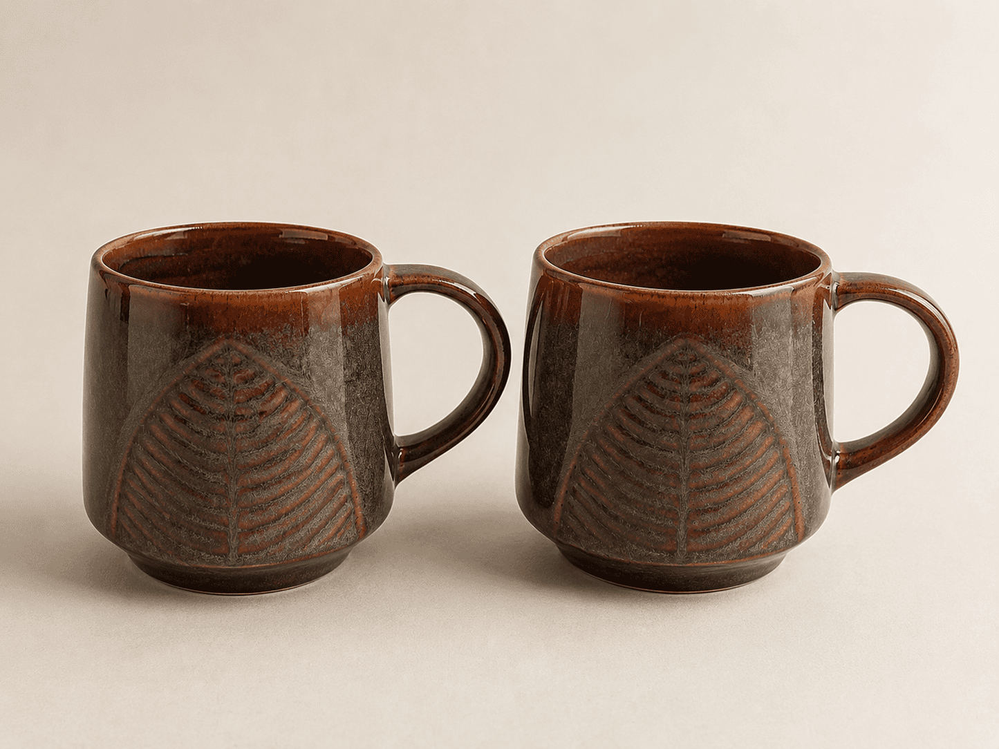 VELIXCO Earthleaf Stoneware Mug Set of 2