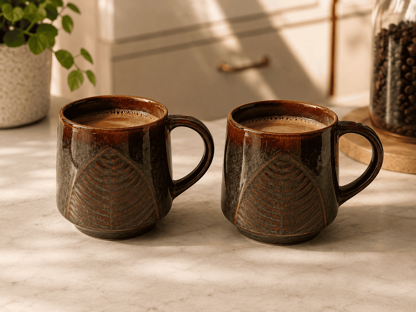 VELIXCO Earthleaf Stoneware Mug Set of 2