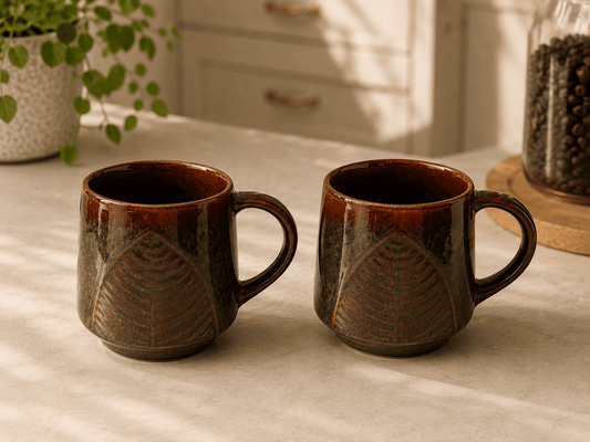 VELIXCO Earthleaf Stoneware Mug Set of 2