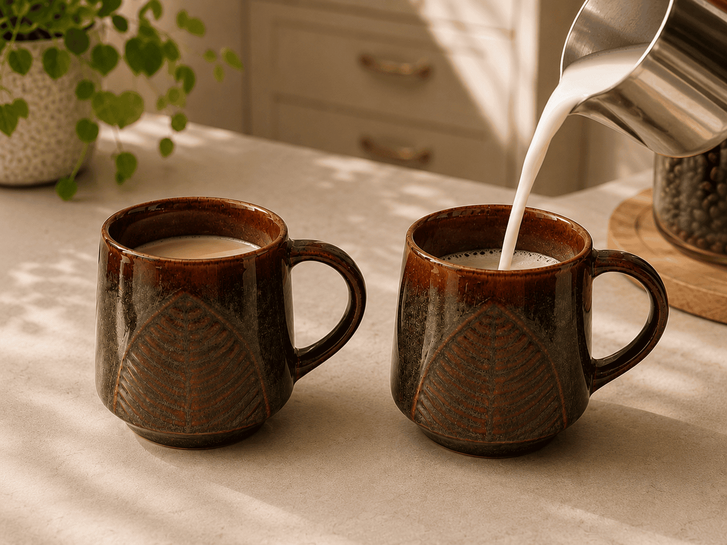 VELIXCO Earthleaf Stoneware Mug Set of 2