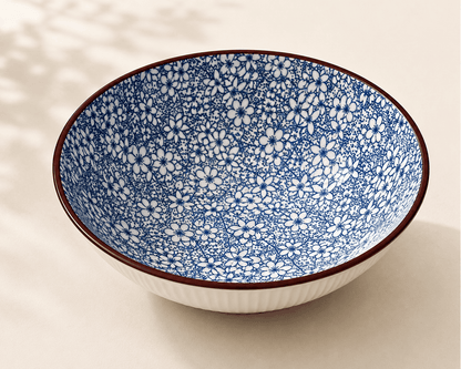 VELIXCO FrostBloom Ribbed Ceramic Bowl Set of 2