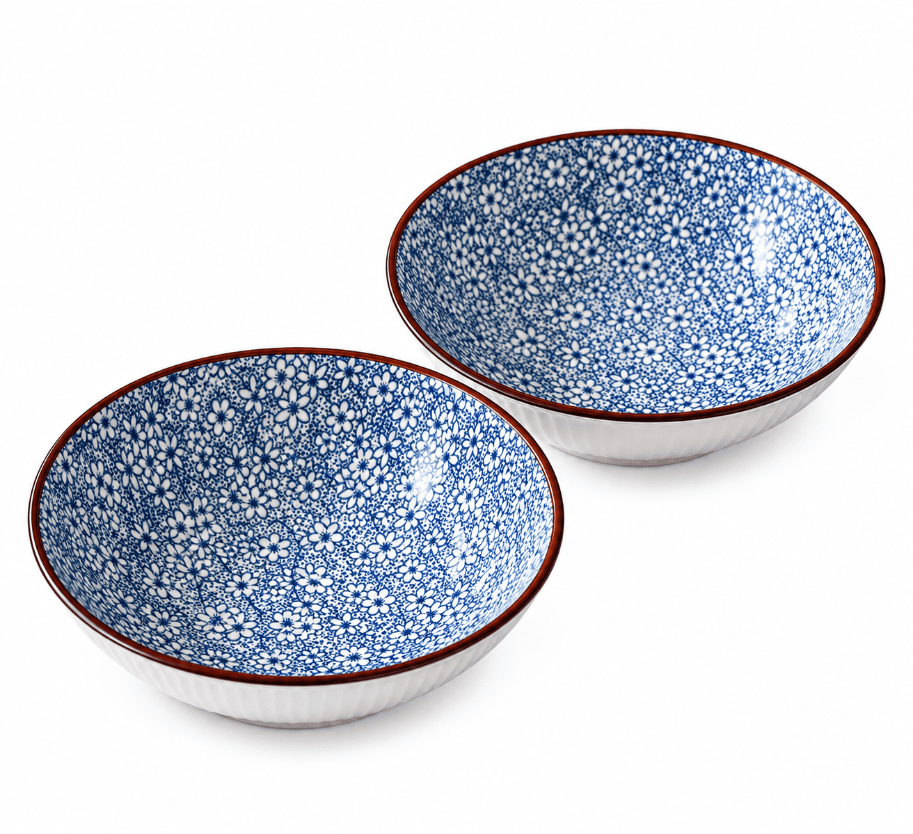 VELIXCO FrostBloom Ribbed Ceramic Bowl Set of 2