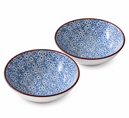 VELIXCO FrostBloom Ribbed Ceramic Bowl Set of 2