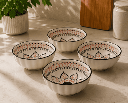 VELIXCO Frostflake Textured Ceramic Bowl Set of 4