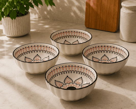 VELIXCO Frostflake Textured Ceramic Bowl Set of 4