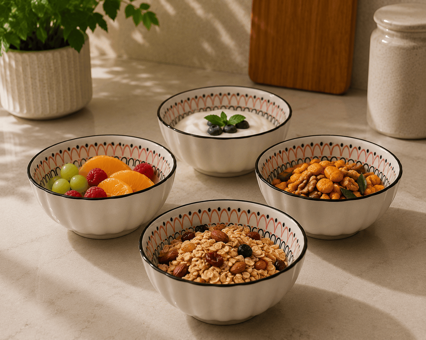 VELIXCO Frostflake Textured Ceramic Bowl Set of 4