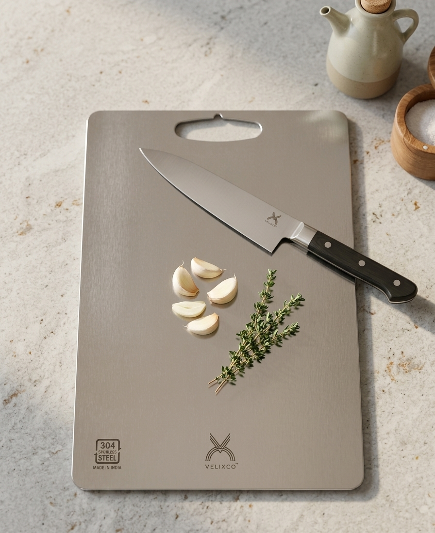 VELIXCO Stainless Steel Chopping/ Cutting Board for Kitchen – Food Grade 304
