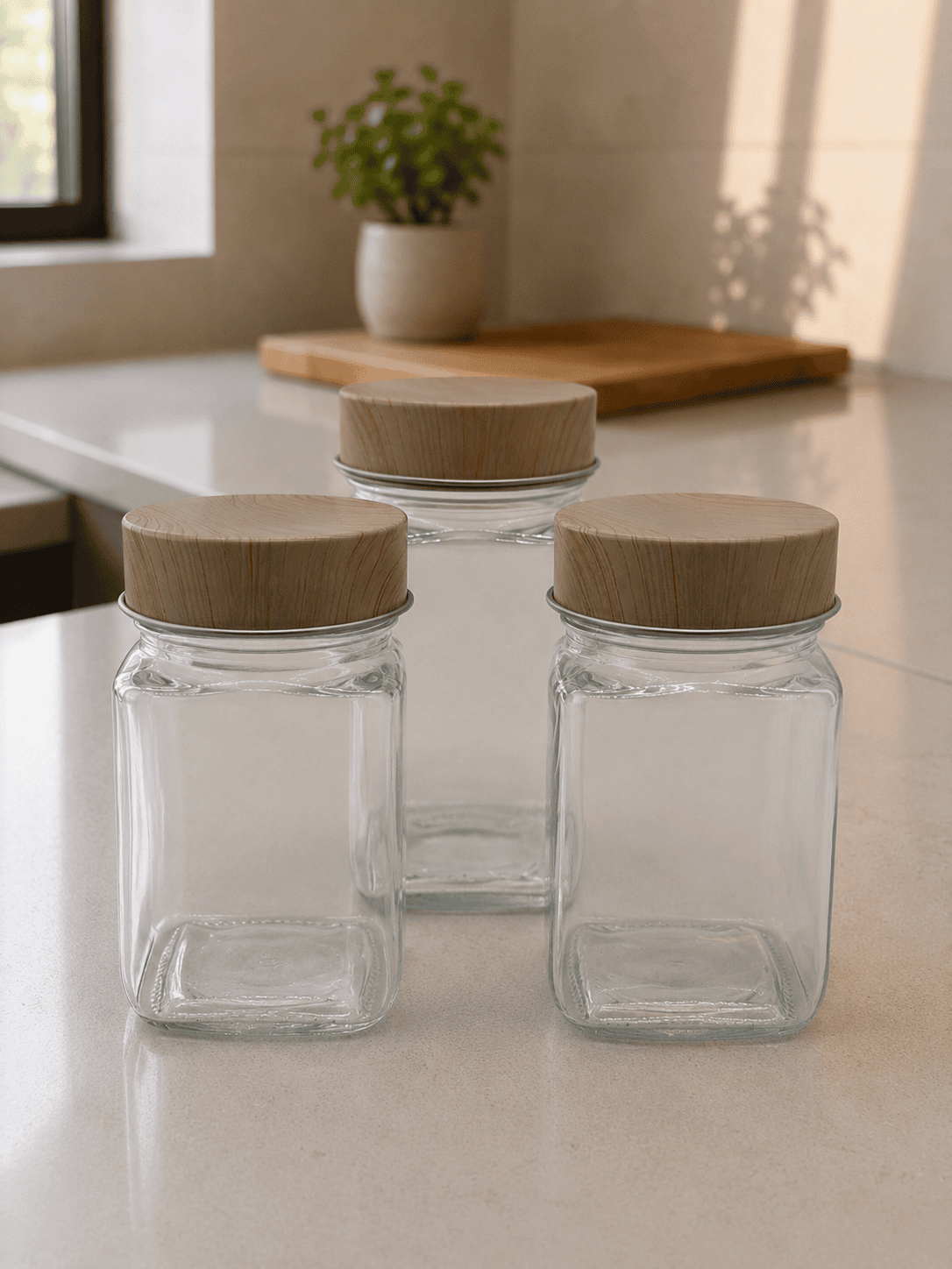 Glass Airtight Storage Jars – Cube Design 310ml (Set of 3)