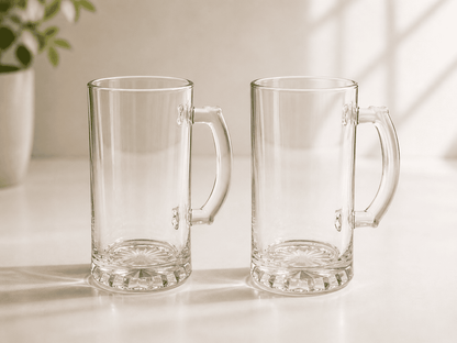 Glass Calvin Juice / Beer Mugs (Set of 2)