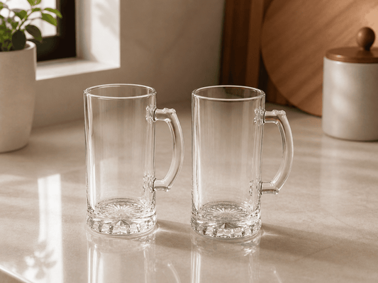 Glass Calvin Juice / Beer Mugs (Set of 2)