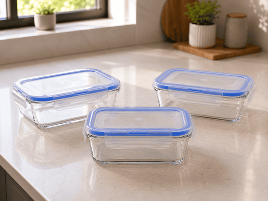 Glass Food Container with Lid – Rectangular 400ml (Set of 3)