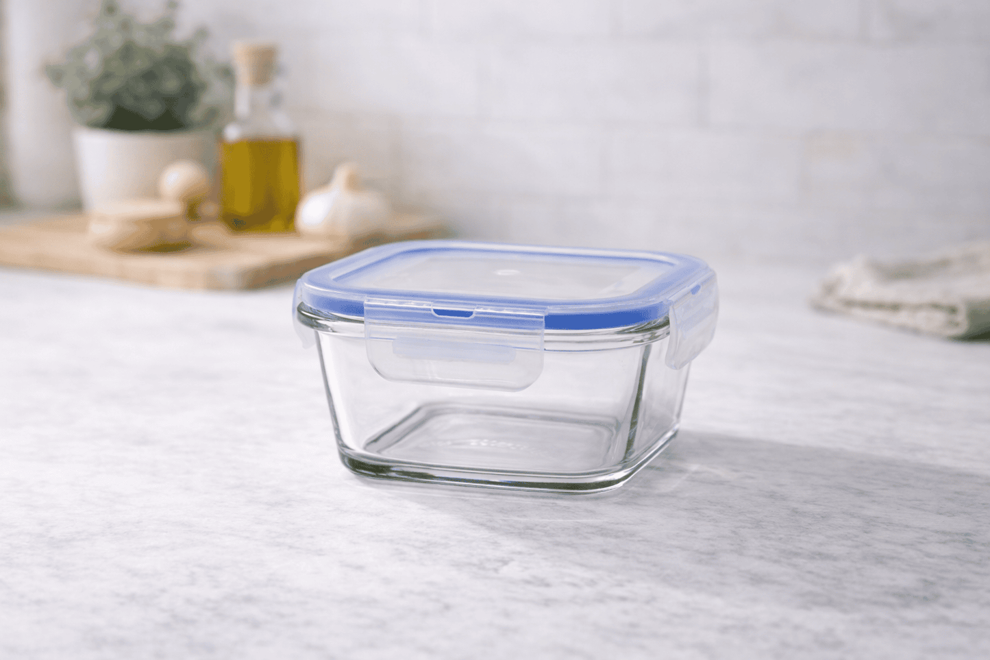 Glass Food Container with Lid – Square Airtight 350ml (Set of 3)