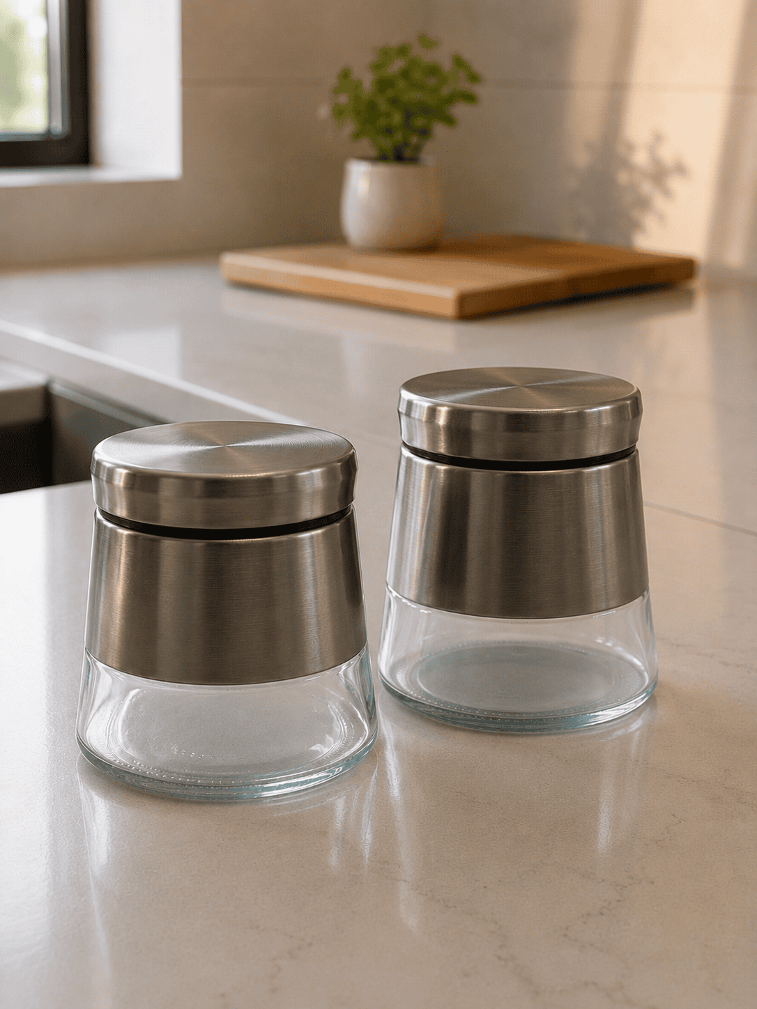 Glass Pantry Storage Containers – Half Steel Glass 750ml (Set of 2) - Velixco