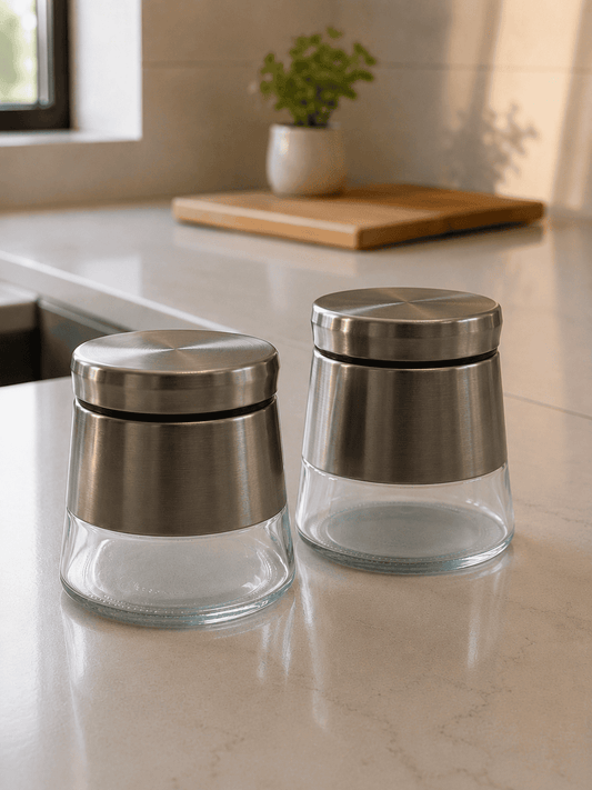 Glass Pantry Storage Containers – Half Steel Glass 750ml (Set of 2)