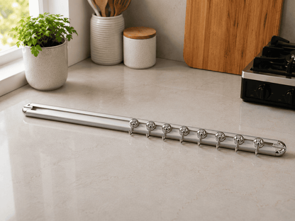 Kitchen Hook Rail Wall Organiser – 7-Hook Steel Rail 45cm