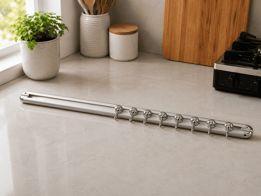 Kitchen Hook Rail Wall Organiser – 7-Hook Steel Rail 45cm