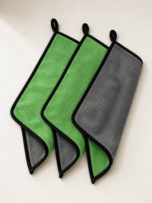 Microfiber Cleaning Cloth Reusable – Green-Grey Reversible (Set of 3)