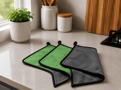 Microfiber Cleaning Cloth Reusable – Green-Grey Reversible (Set of 3)