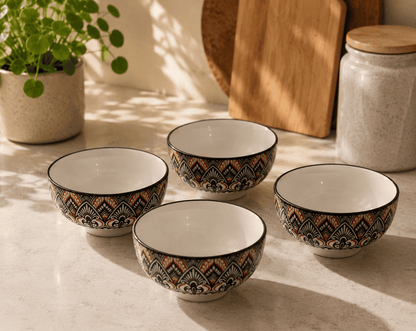 VELIXCO Noir Aura Mandala Bowl Set of 4