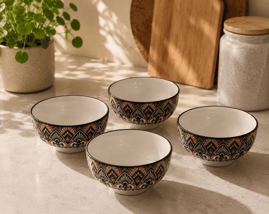 VELIXCO Noir Aura Mandala Bowl Set of 4
