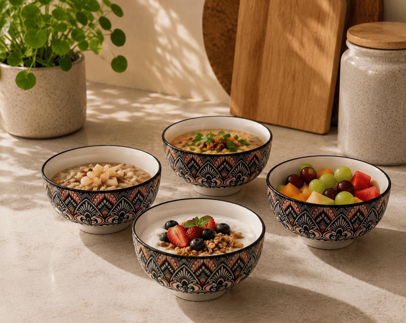 VELIXCO Noir Aura Mandala Bowl Set of 4