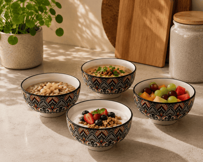 VELIXCO Noir Aura Mandala Bowl Set of 4