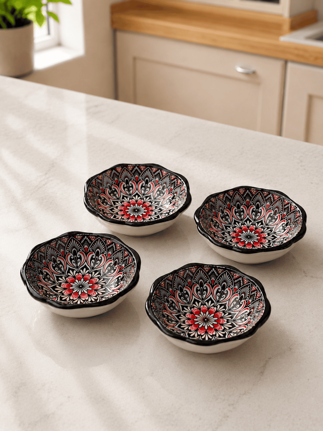 VELIXCO Noir Royale Mandala Bowl Set of 4