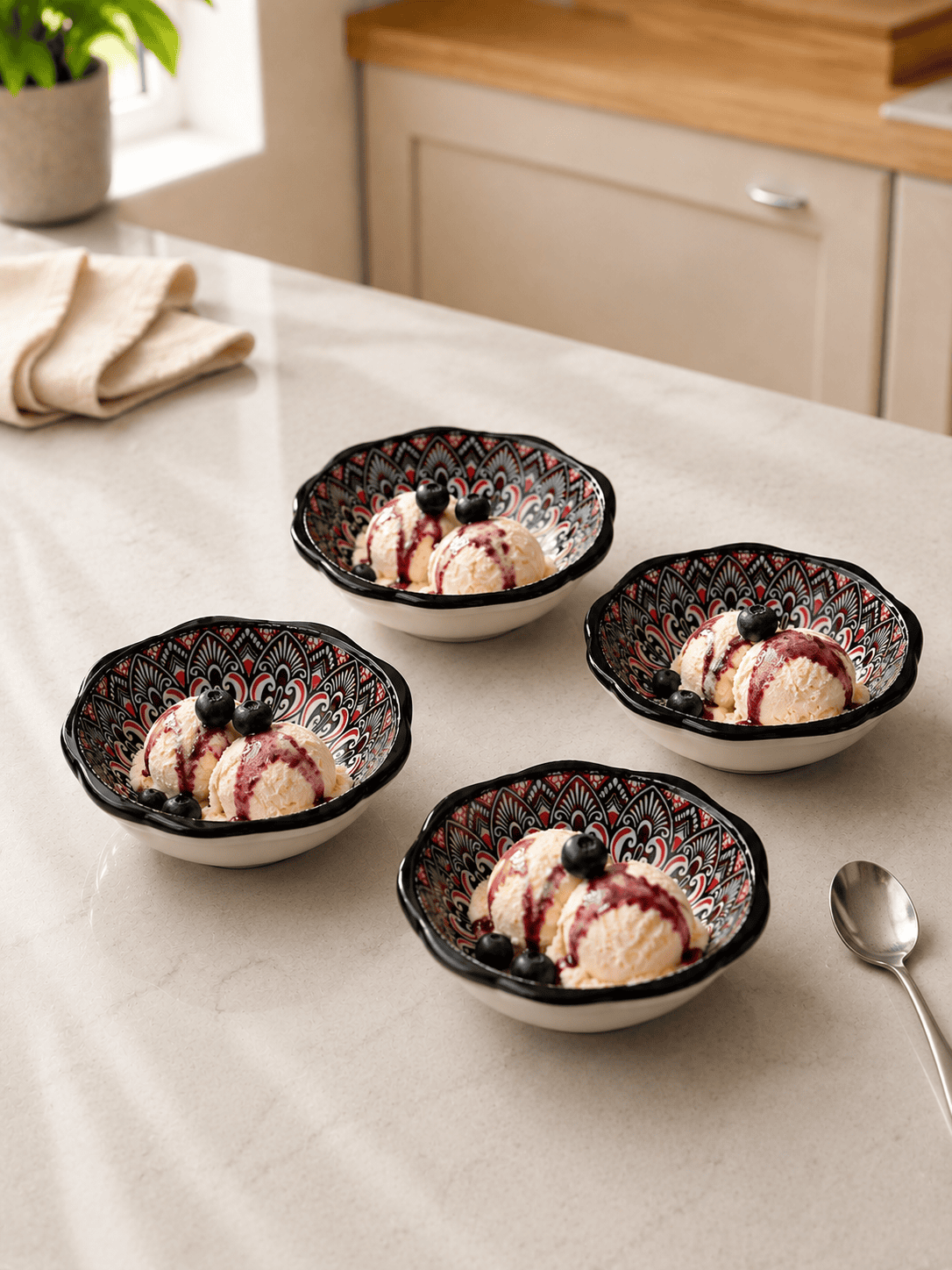 VELIXCO Noir Royale Mandala Bowl Set of 4