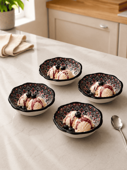 VELIXCO Noir Royale Mandala Bowl Set of 4